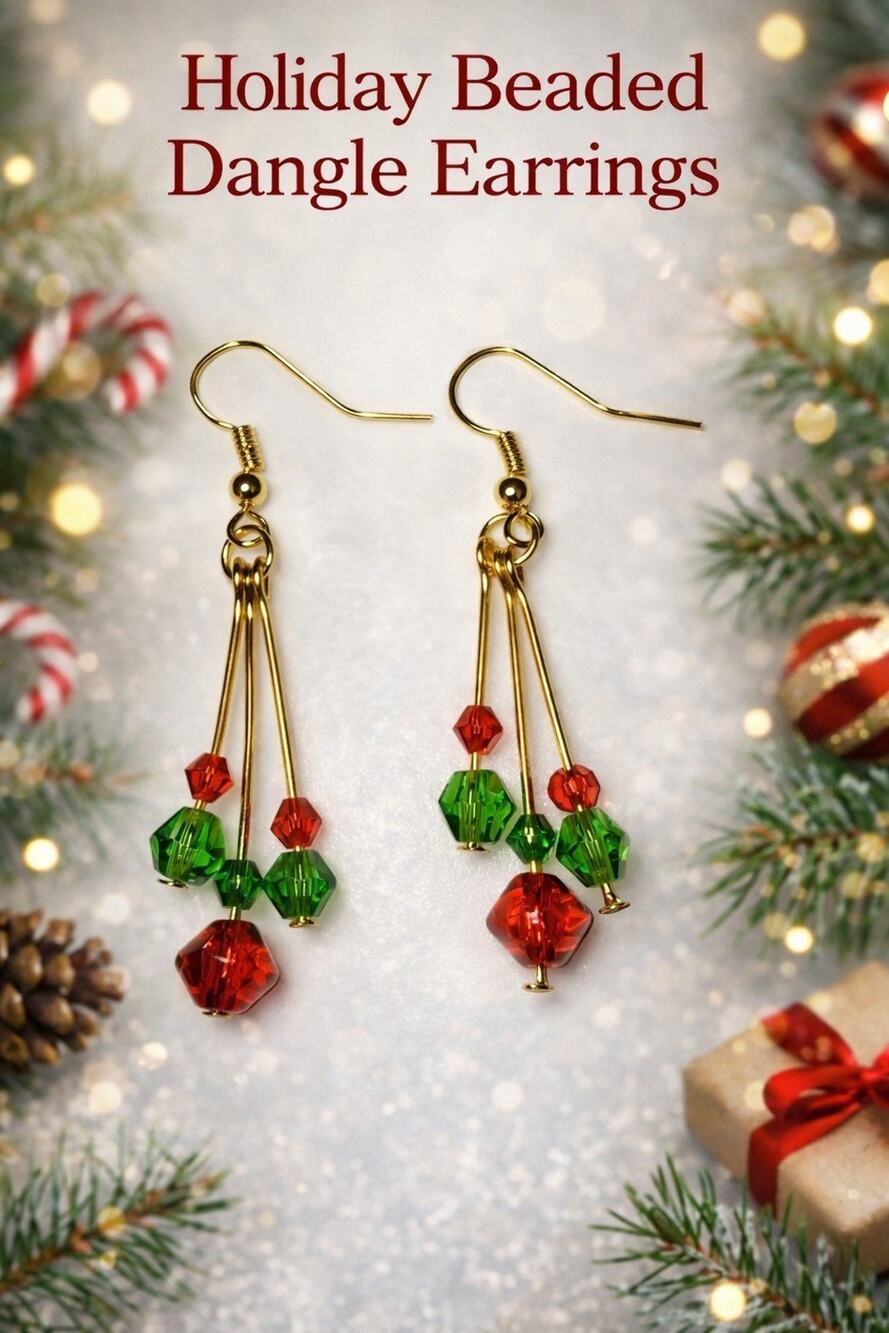 Handmade Bicone Glass Beaded Multi Tier Earrings: Festive Holiday #C12
